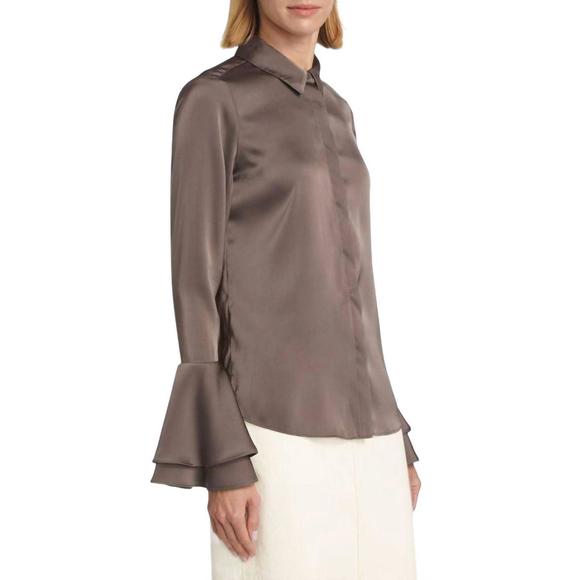 NEW DEREK LAM 10 CROSBY selma blouse in dark truffle - Picture 2 of 3